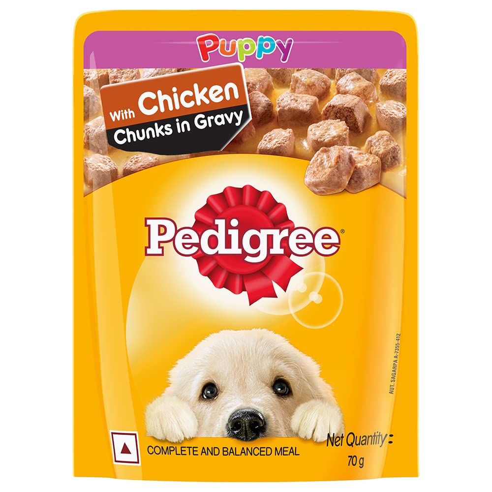 Pedigree Wet Dog Food - Chicken Chunks In Gravy, For Puppy, 70 g Pouch x15