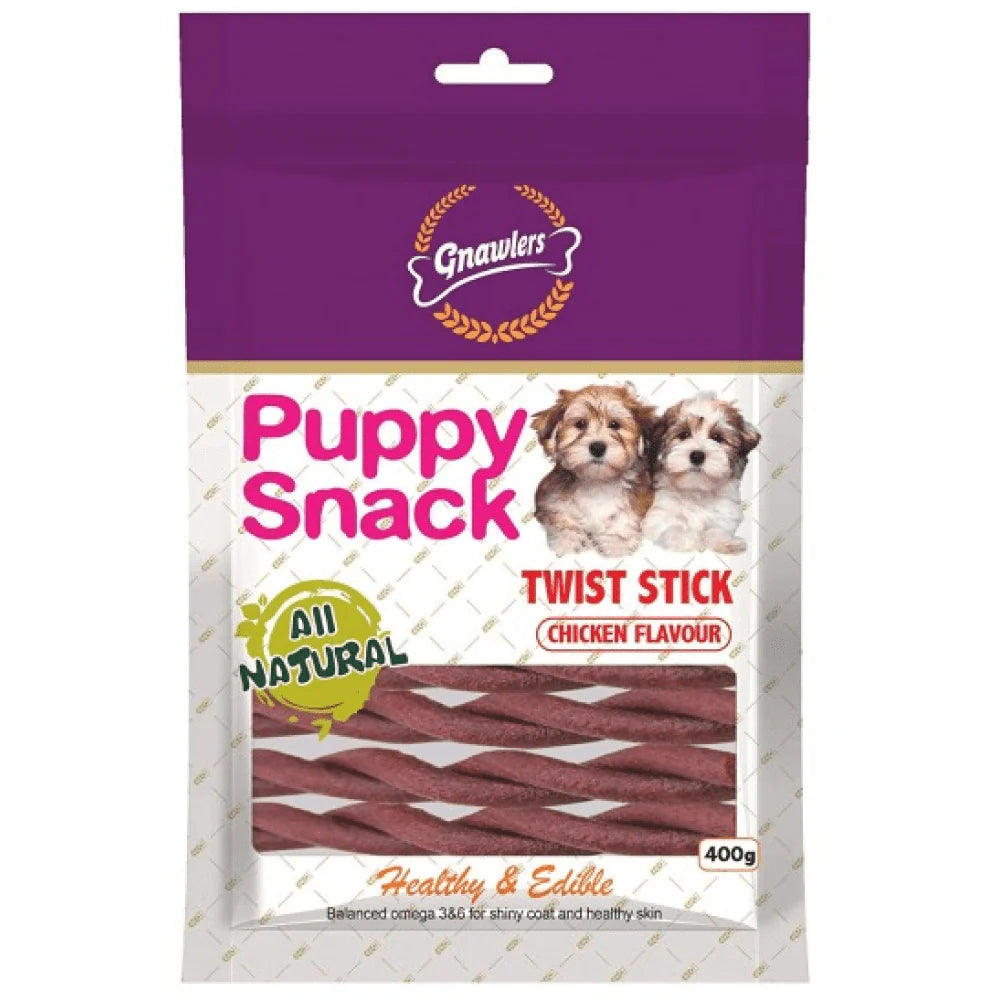 Gnawlers Puppy Snack Twist Stick Chicken Flavoured Dog Treats