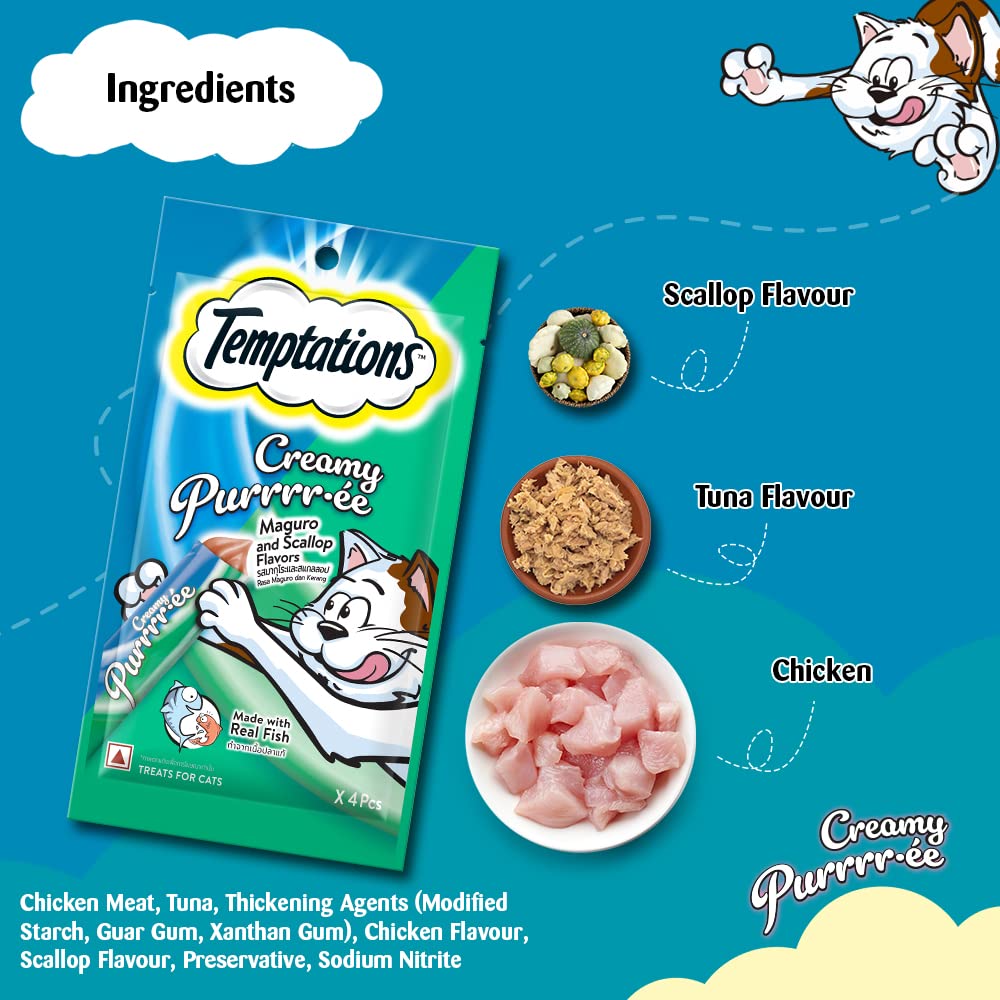 Temptations Creamy Purrrr-ee Cat Treats, Maguro and Scallop Flavors 48g