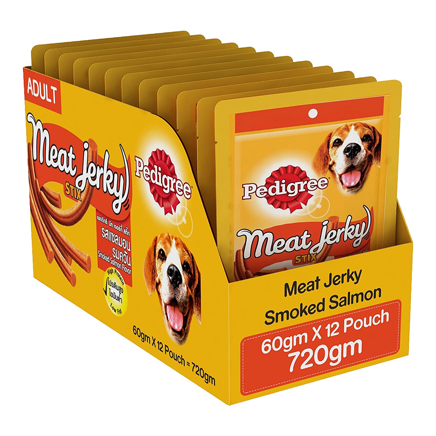 Pedigree Meat Jerky Adult Dog Treat, Smoked Salmon stick, 12 Packs (12 x 60g)