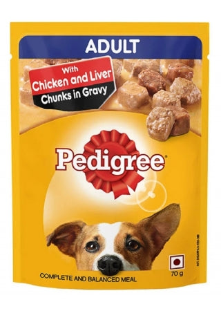 Pedigree Chicken & Liver Adult Pouch ,(15 X 70G) Pack of 15